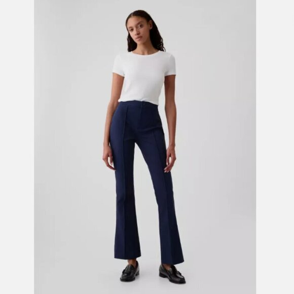 GAP High Rise Flare Stretch Pants Pintuck Pleat Navy Blue Size 6 RT$80 NWT - Picture 1 of 16